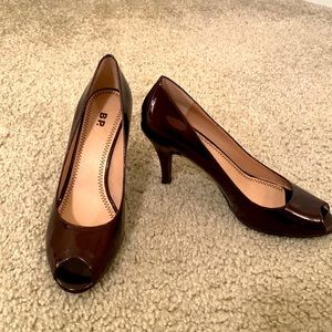BP. Brown Patent 2 1/2 Heel Peep Toe Shoes